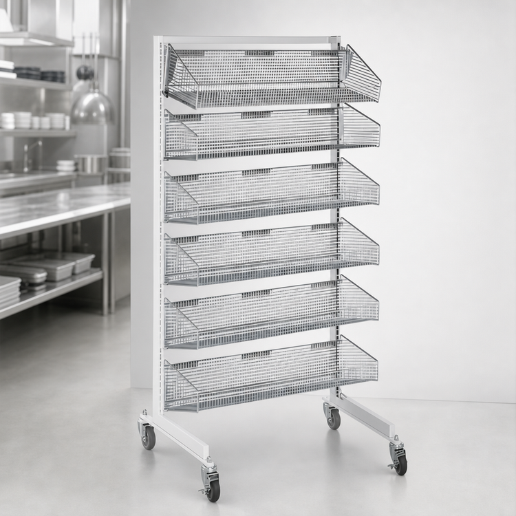 Product image #4 for Quantum Mobile Single-Sided Partition Wall Add-On Unit with 7 Baskets, White/Chrome, 48 x 26 x 74 Inches