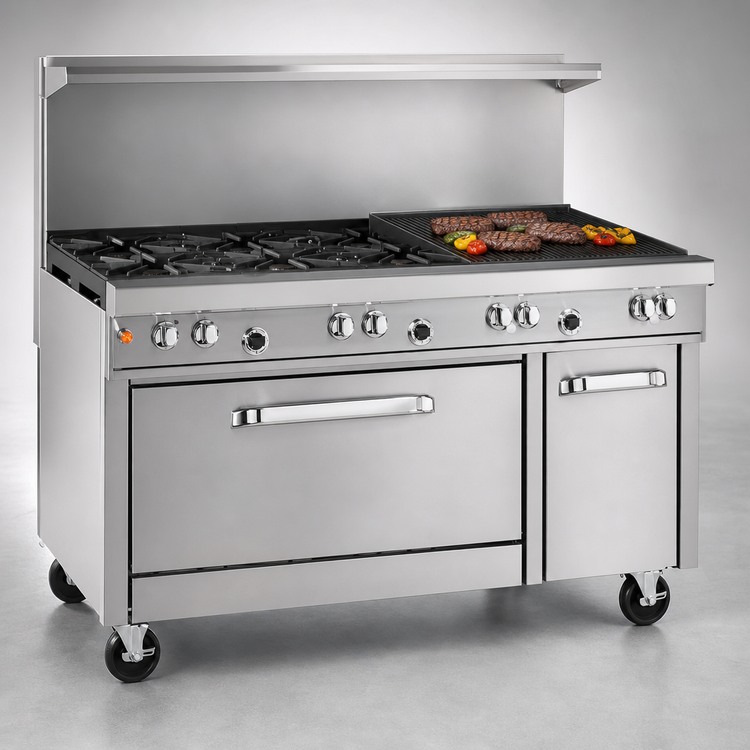 Product image #4 for Southbend Ultimate 48-Inch Gas Restaurant Range with 4 Non-Clog Burners, 24-Inch Charbroiler, Standard Oven and Cabinet Base
