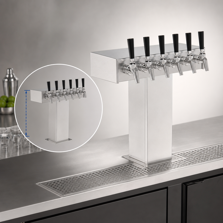 Product image #4 for Perlick 6-Faucet Extra High Countertop Glycol-Cooled Tee Draft Beer Tower, Polished Chrome