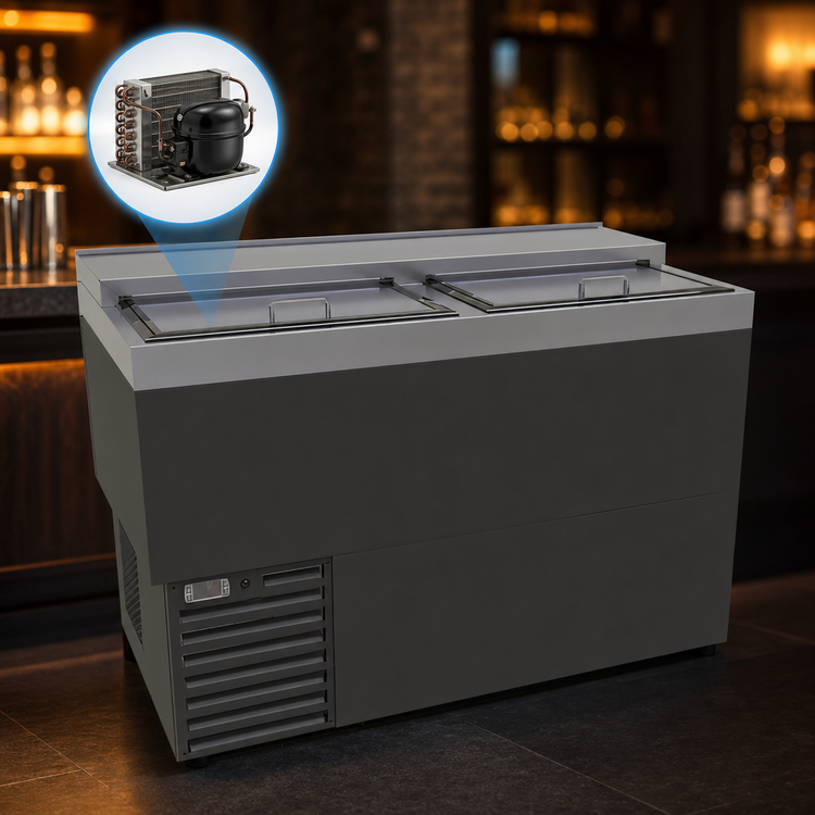 Product image #4 for Glastender 48-Inch Underbar Glass Froster / Mug Froster with Dual Top Sliding Doors, Black Vinyl Exterior