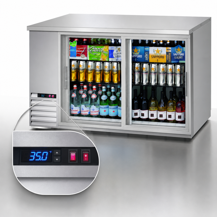 Product image #4 for Everest Refrigeration 57-3/4" Wide 24" Deep Two-Section Sliding Glass Door Back Bar Cooler, 17 Cu. Ft., Stainless Steel