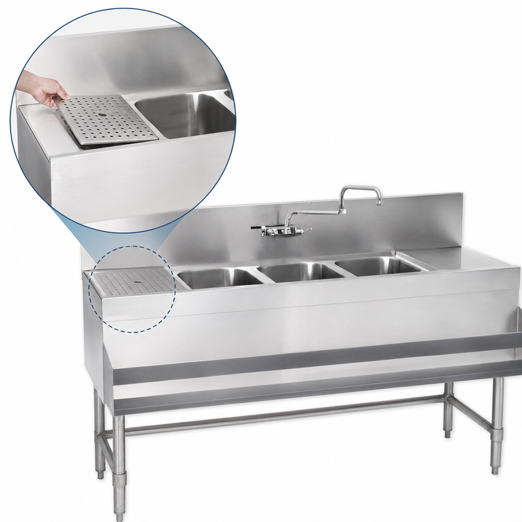 Product image #4 for Eagle Spec-Bar 3-Compartment Underbar Sink with Left Drainboard, 48 x 24 Inches