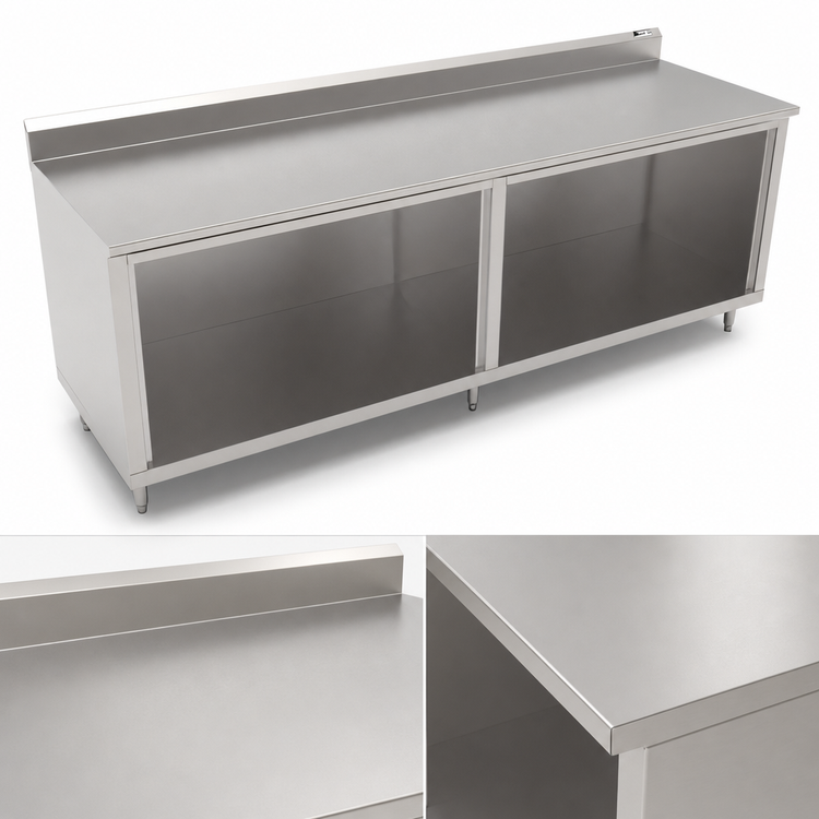 Product image #4 for John Boos Stainless Steel Work Table with Open Front Cabinet Base, 144W x 24D, 5-Inch Backsplash