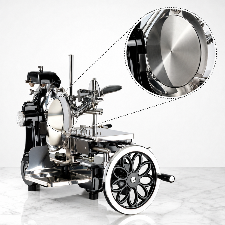 Product image #4 for Trento Volano Manual Food Slicer with 12-Inch Blade and Daisy-Flower Flywheel, Black Finish