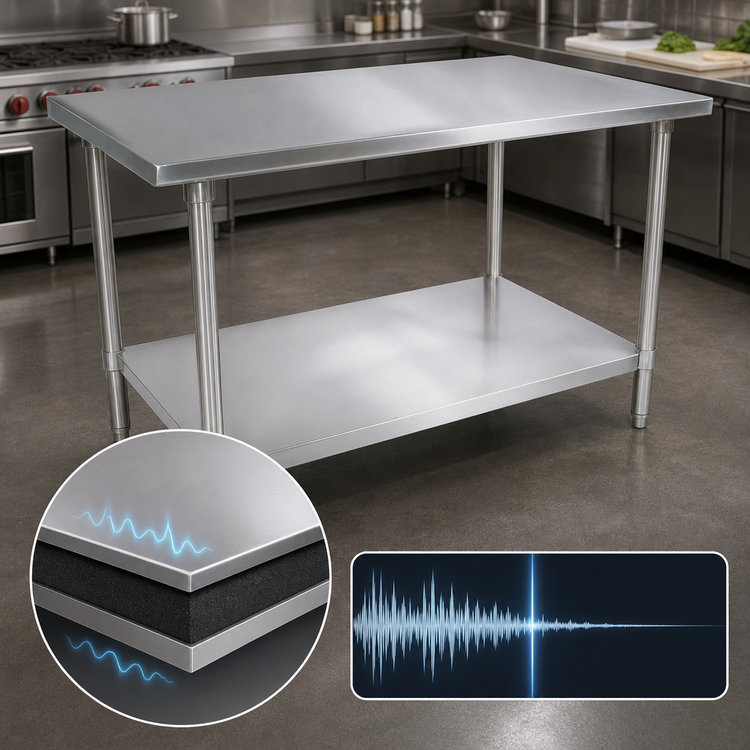 Product image #4 for John Boos Stallion 108-Inch x 36-Inch 14-Gauge 300 Series Stainless Steel Flat-Top Work Table with Galvanized Base and Adjustable Undershelf