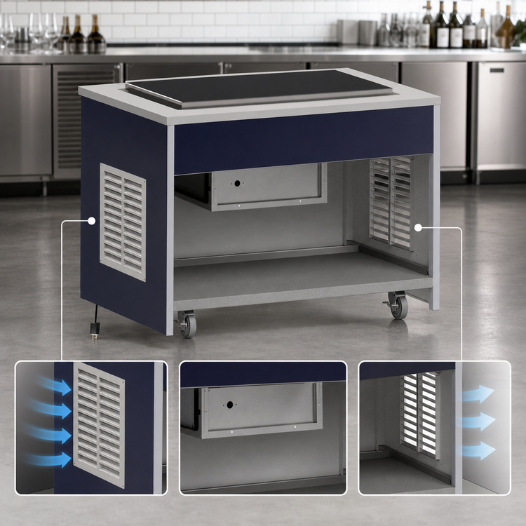 Product image #4 for Atlas Metal INFRF-5 Mobile Refrigeration Frost Top Unit, 77-3/4"W, Open Cabinet Base