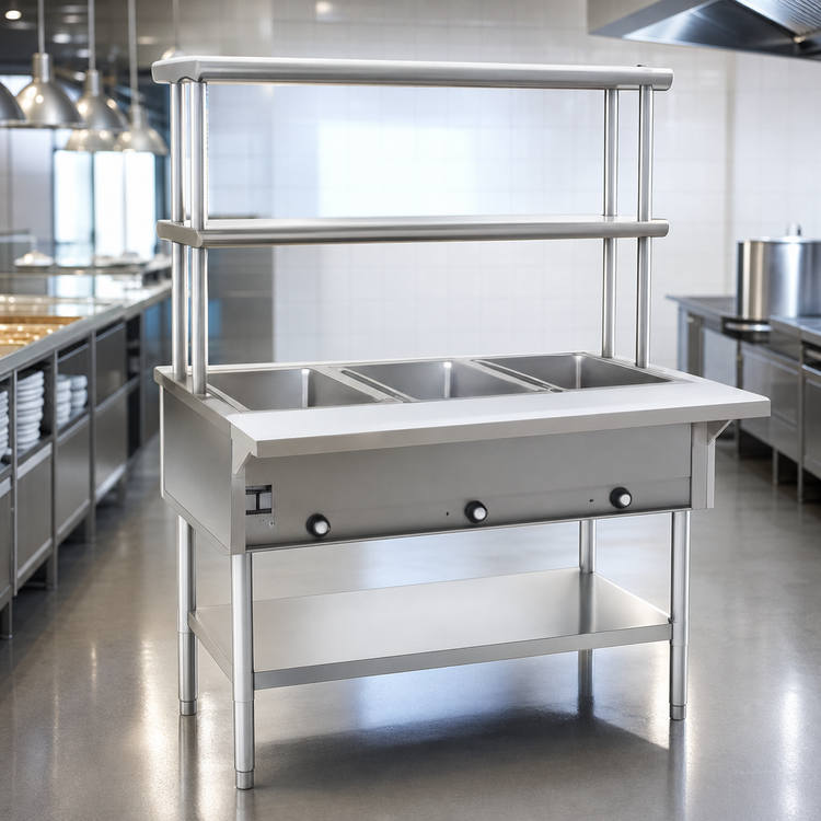 Product image #4 for Eagle Group Electric Hot Food Table, Open Base, 4 Wells, with Flex-Master Overshelves