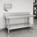 Thumbnail image #4 for Eagle Group Spec-Master T24108EM-BS 108-Inch x 24-Inch 14-Gauge Stainless Steel Work Table with 4-1/2-Inch Backsplash and Adjustable Undershelf