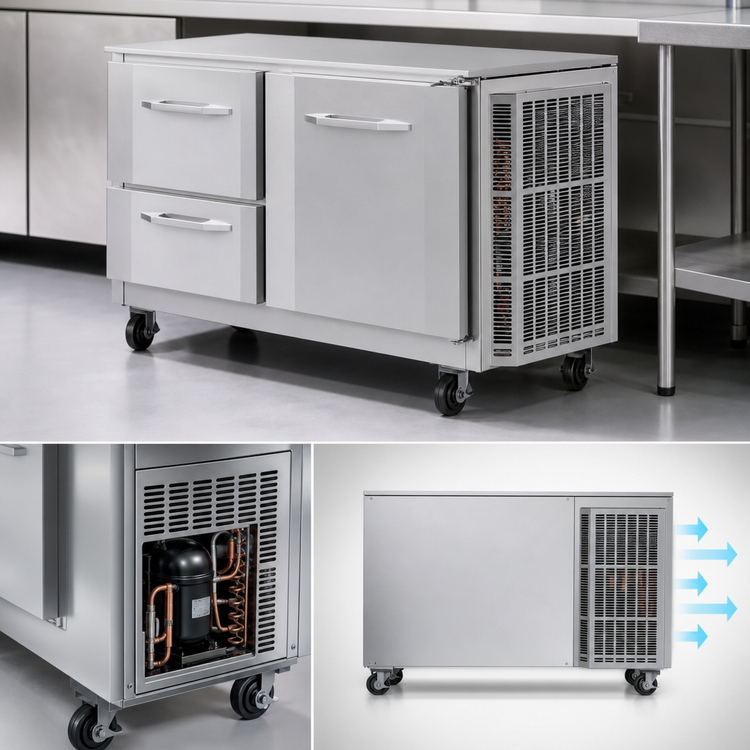 Product image #4 for Victory Refrigeration VUFD48HC-2 Two-Section Undercounter Freezer with Door and Drawers, 48-Inch, Self-Contained, R290