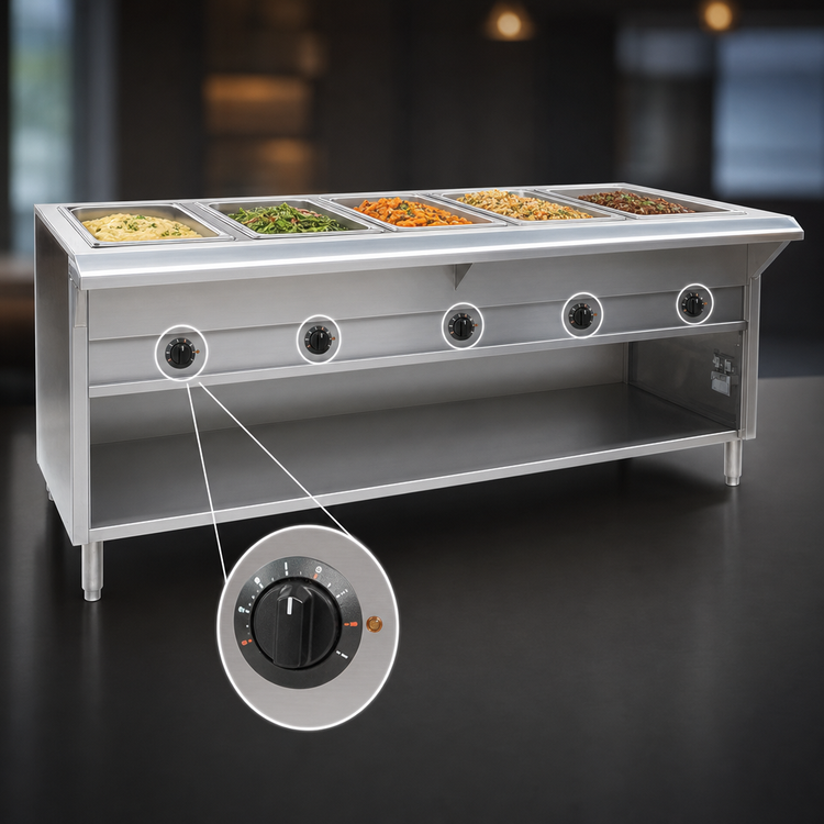 Product image #4 for Spec-Master HT5OB-240 5-Well Electric Hot Food Table with Open Base and Cutting Board
