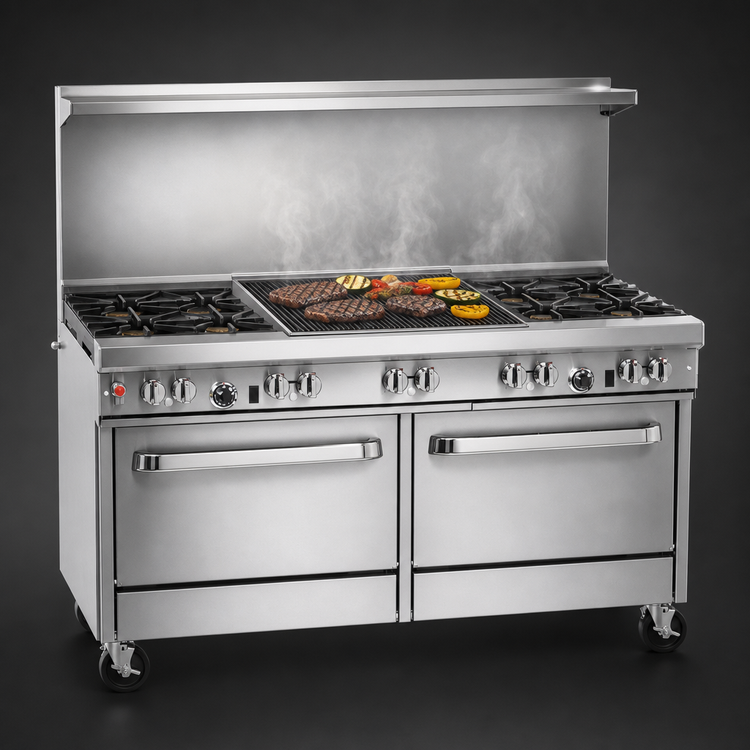 Product image #4 for Southbend Ultimate 60-Inch Gas Restaurant Range with 4 Open Burners, 36-Inch Charbroiler, and 2 Cabinets