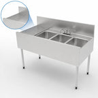 Thumbnail image #5 for Perlick Corporation Top Shelf TSF48M3-DBL 48-Inch Three-Compartment Stainless Steel Underbar Sink with Left Drainboard and 6-Inch Backsplash