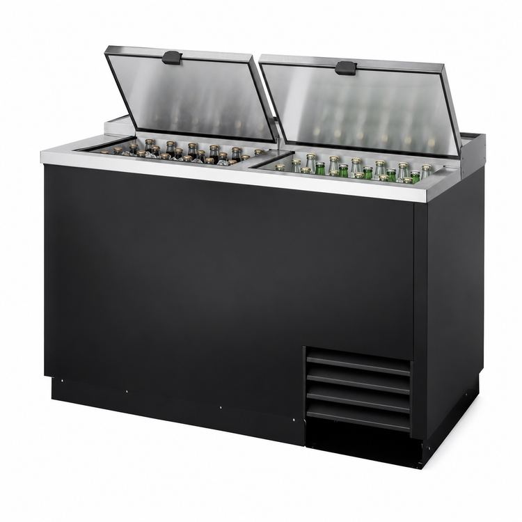 Product image #4 for True TD-50-18-HC Flat Top Bottle Cooler with Stainless Steel Countertop and Dual Lids