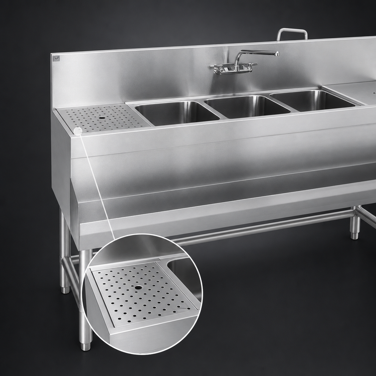 Product image #4 for Spec-Bar 3-Compartment Underbar Sink Unit with Left Drainboard, 60 Inch x 19 Inch, 304 Stainless Steel