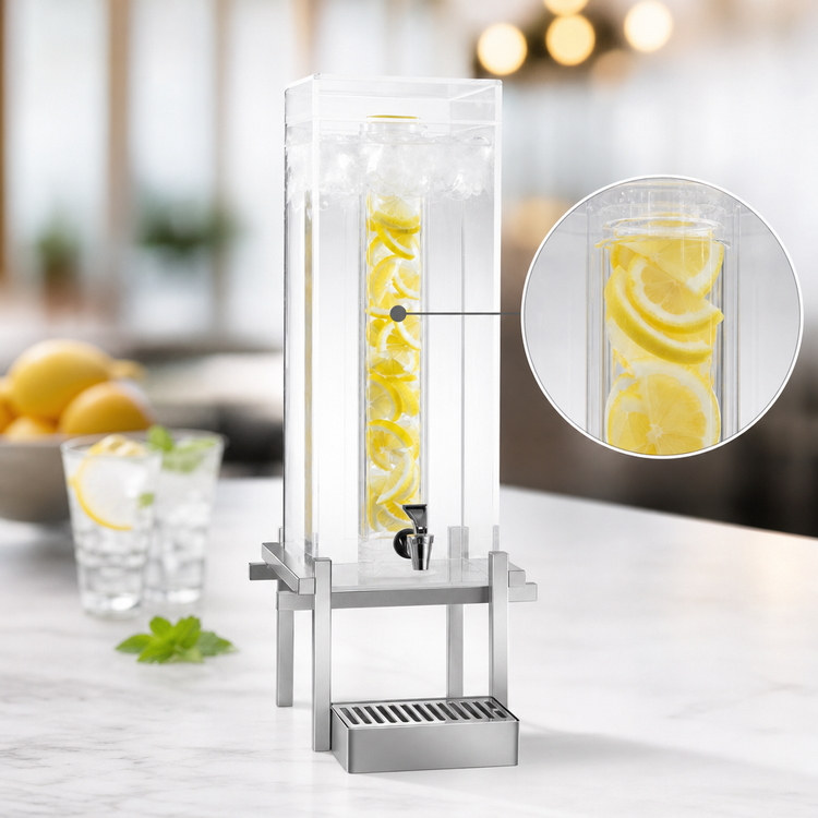 Product image #4 for Cal-Mil One by One 5-Gallon Acrylic Infusion Beverage Dispenser with Drip Tray, Silver