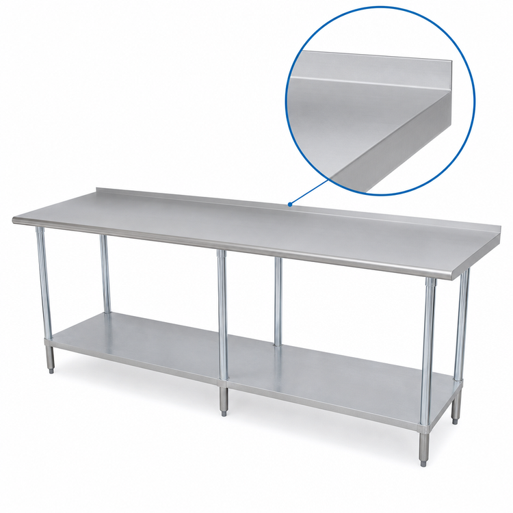 Product image #4 for Advance Tabco 108-Inch x 30-Inch 304 Stainless Steel Work Table with Rear Up-Turn and Adjustable Undershelf