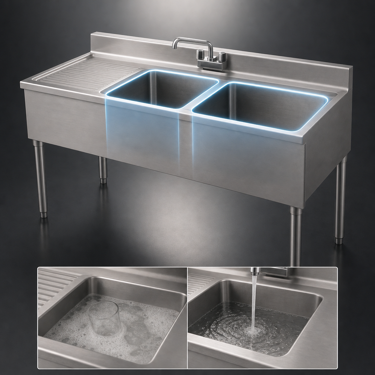 Product image #4 for Eagle Group 2200 Series Two-Compartment Underbar Sink Unit with Left Drainboard