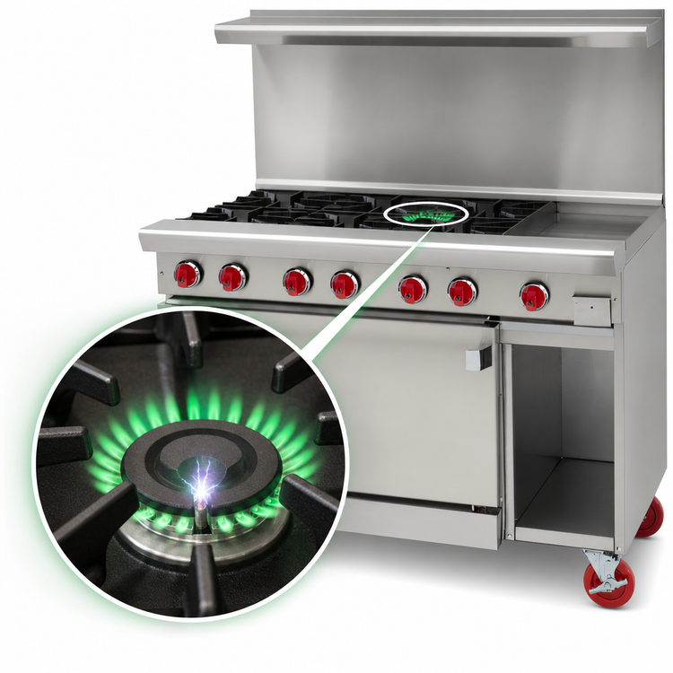 Product image #4 for American Range ARGF-8 48-Inch Green Flame Commercial Gas Range with 8 Open Burners and 2 Space Saver Ovens