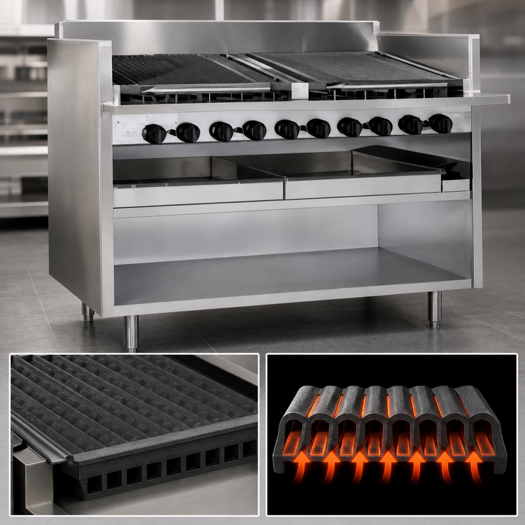 Product image #4 for Magikitch'n FM-RMB-648CR 48-Inch Gas Radiant Floor Charbroiler with EZ-Tilt Round Rod Grates and Open Cabinet Base