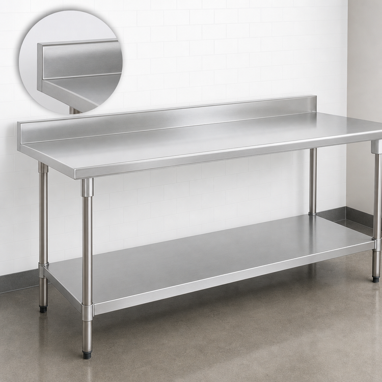 Product image #4 for Eagle Group Budget Series 108-Inch x 30-Inch Stainless Steel Work Table with 4-1/2-Inch Backsplash and Undershelf