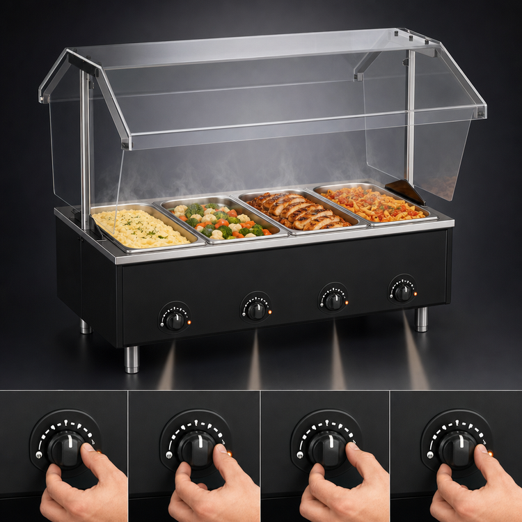 Product image #4 for Eagle Service Mate Deluxe 4-Well Countertop Buffet Hot Food Table with Double-Sided Sneeze Guard, 240V