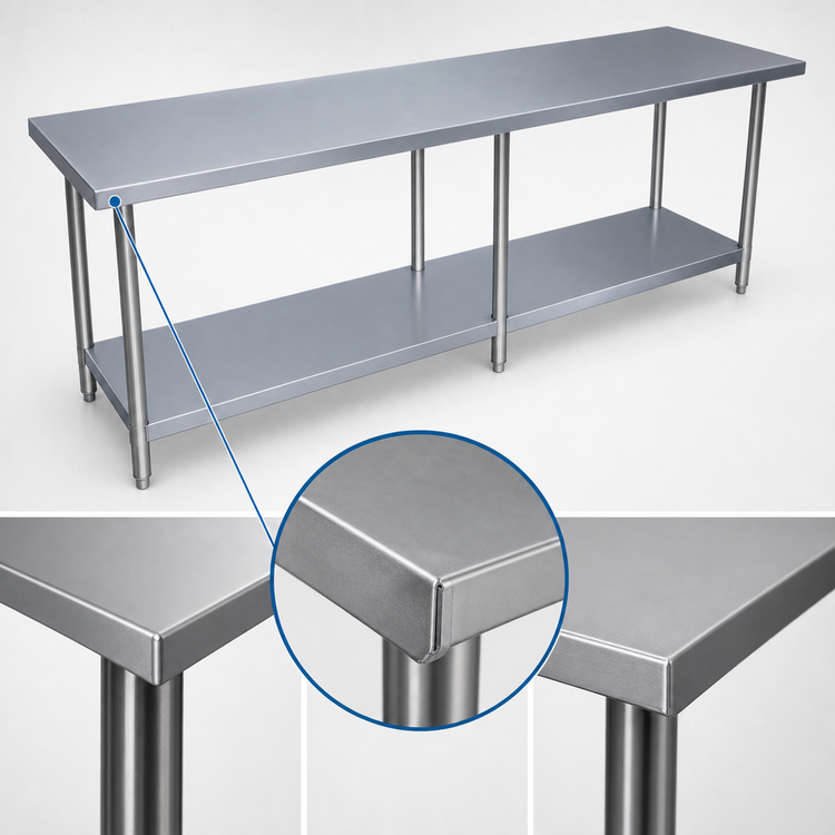 Product image #4 for BK Resources 84-Inch x 24-Inch 18-Gauge 430 Stainless Steel Work Table with Adjustable Undershelf