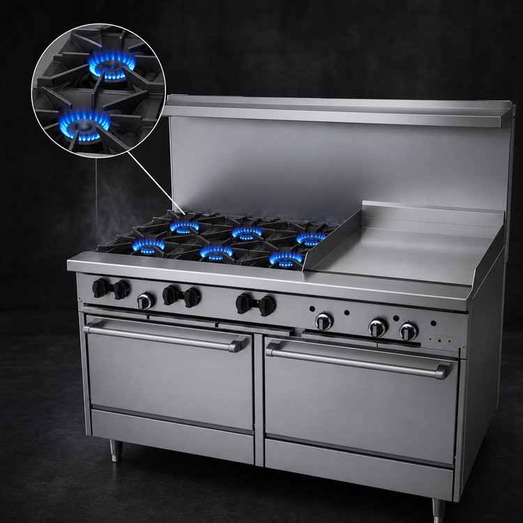 Product image #4 for Garland Signature Sunfire 60-Inch Stainless Steel Gas Restaurant Range with 24-Inch Griddle, 6 Open Burners, and 2 Standard Ovens