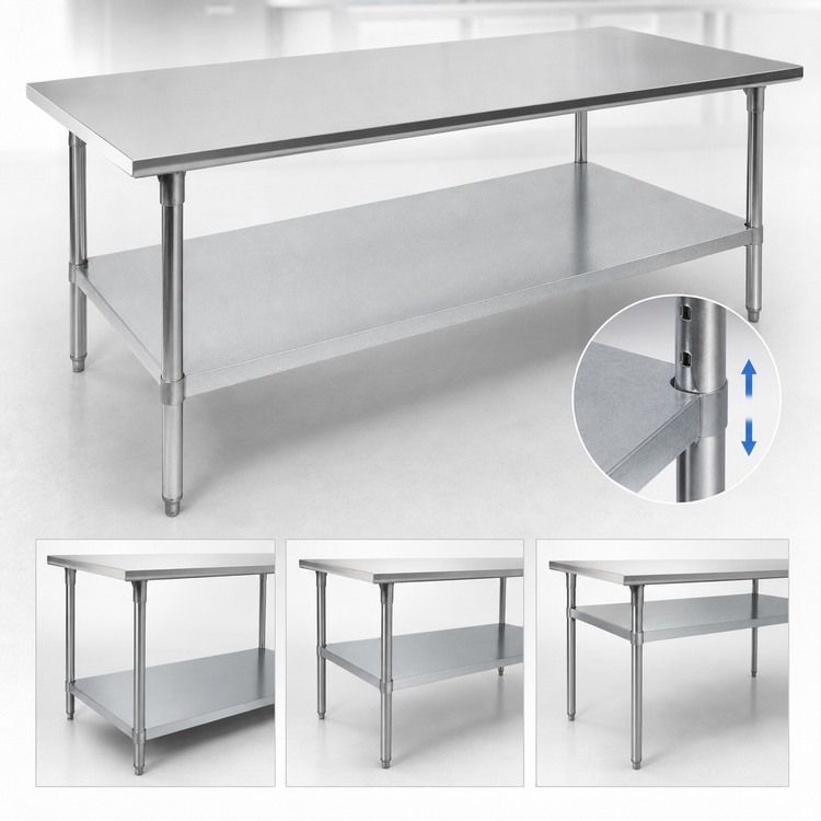 Product image #4 for Advance Tabco 144" x 36" Flat Top Work Table with 16-Gauge 430 Stainless Steel Top and Galvanized Undershelf