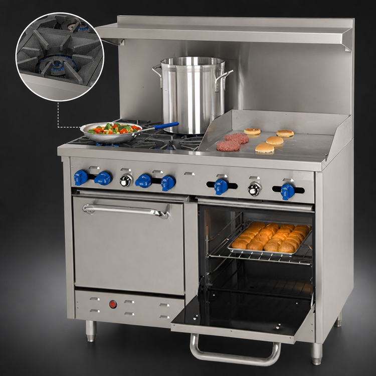 Product image #4 for Comstock-Castle 48-Inch Gas Range with 4 Star Burners, 24-Inch Griddle, and 2 Space-Saver Ovens