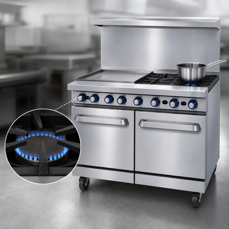 Product image #4 for Imperial Pro Series 48-Inch Gas Restaurant Range with 2 Open Burners, 36-Inch Griddle, Convection Oven & Cabinet Base