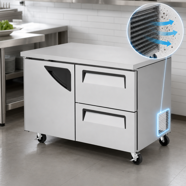 Product image #4 for Turbo Air Super Deluxe Two-Section Undercounter Freezer with Door and Drawers, 48-1/2 Inch, Stainless Steel
