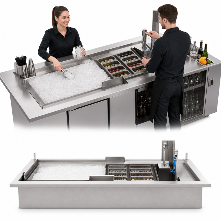 Product image #4 for La Rosa 5547 Drop-In Double-Service Ice/Water/Cocktail Unit with Glass Fillers, 47 Inch