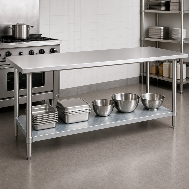 Product image #4 for Duke 108-Inch Stainless Steel Work Table with Galvanized Undershelf, 36-Inch Deep, Without Backsplash