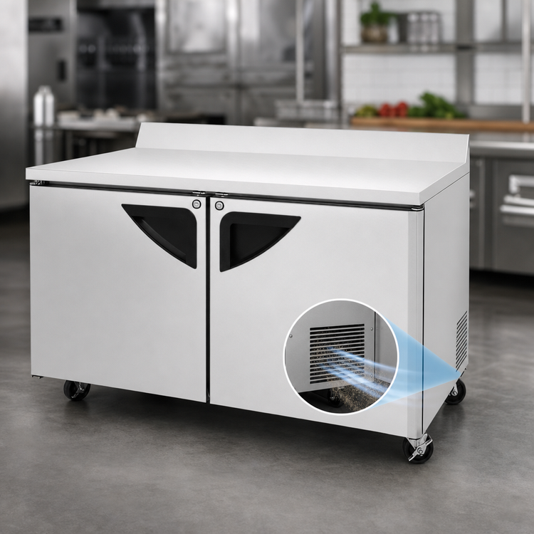Product image #4 for Turbo Air Super Deluxe 60-Inch Two-Section Worktop Refrigerator, 16 Cu. Ft., Stainless Steel, Rear-Mounted Self-Contained Refrigeration