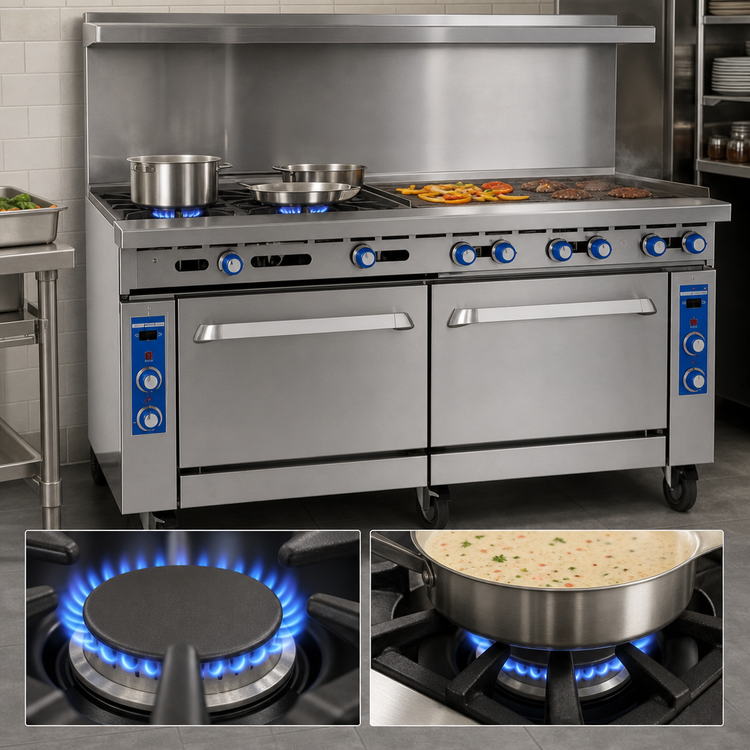 Product image #4 for Imperial Pro Series 72-Inch Gas Restaurant Range with 8 Open Burners, 24-Inch Griddle, and 2 Standard Ovens