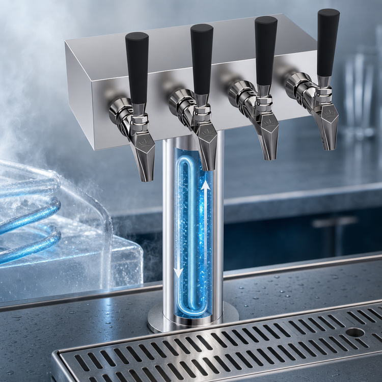 Product image #4 for 4-Faucet Glycol-Cooled T-Head Beer Tower with 12-Inch Box, Brushed Stainless Steel