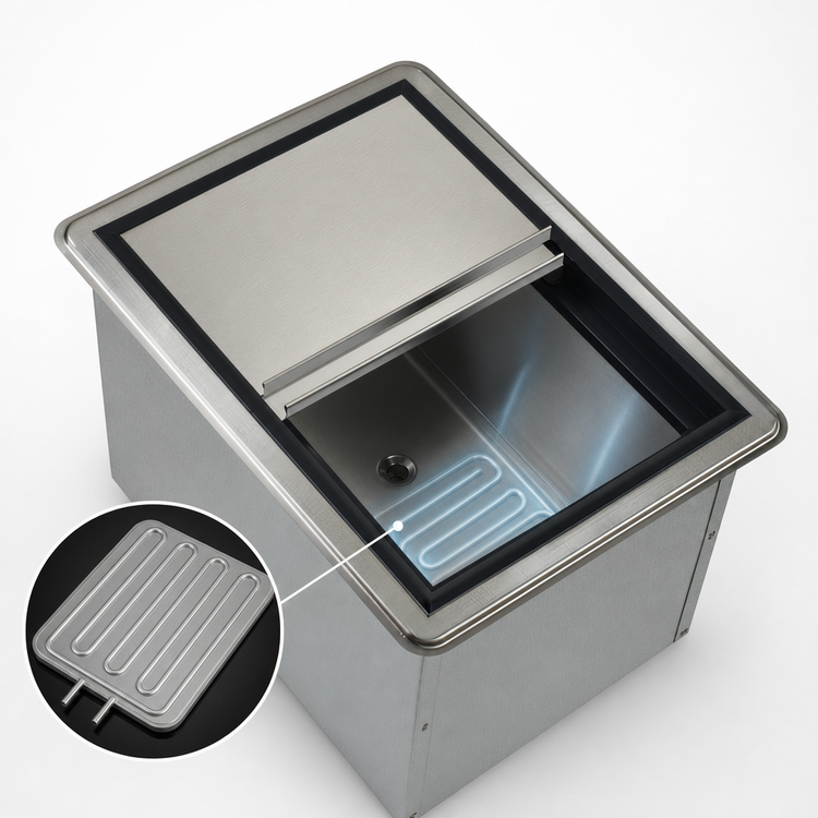 Product image #4 for Krowne Underbar Drop-In Medium Ice Bin with 7-Circuit Cold Plate and Sliding Cover