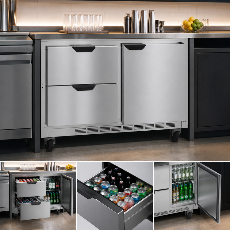 Product image #4 for Beverage-Air UCRD48AHC-2 Two-Section Undercounter Refrigerator with 2 Drawers and 1 Solid Door, 48 Inch, 13.9 Cu. Ft.