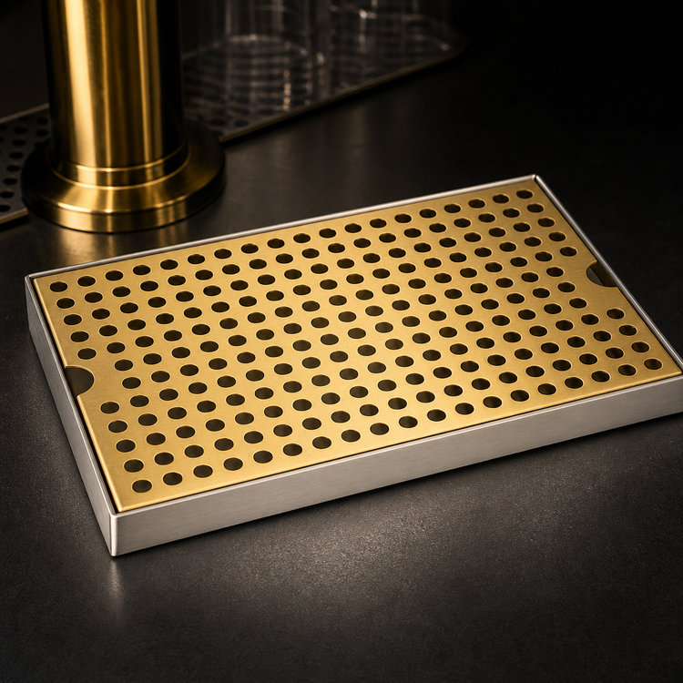 Product image #4 for Micro Matic Surface Mount Drip Tray Trough with PVD Brass Screen, 12 x 8 Inches, Stainless Steel