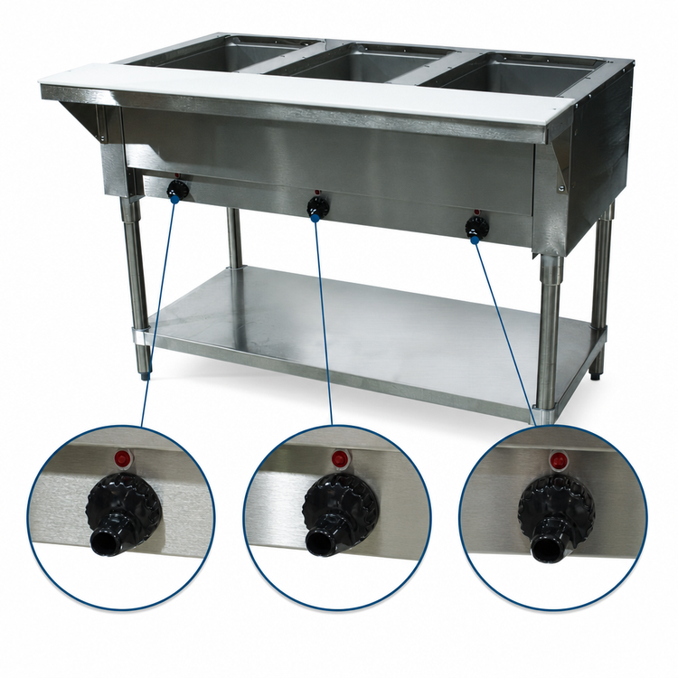 Product image #4 for Advance Tabco Triumph Supreme Electric 3-Well Sealed Well Hot Food Table with Cutting Board and Open Base