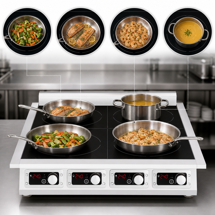Product image #4 for Eurodib CCI4351PH Commercial 4-Zone Induction Cooktop, 31.2-Inch, 240V, Stainless Steel