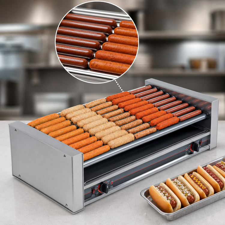 Product image #4 for Roll-A-Grill Wide Slanted Hot Dog Roller Grill, 45 Capacity, 230V, Chrome Rollers