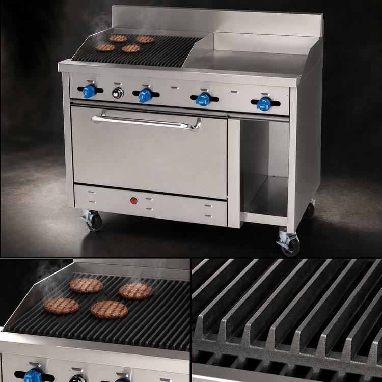 Product image #4 for Comstock-Castle F3430-24-2RB 48-Inch Gas Range with 24-Inch Griddle, 24-Inch Char-Broiler, 31-Inch Oven, and Cabinet Base
