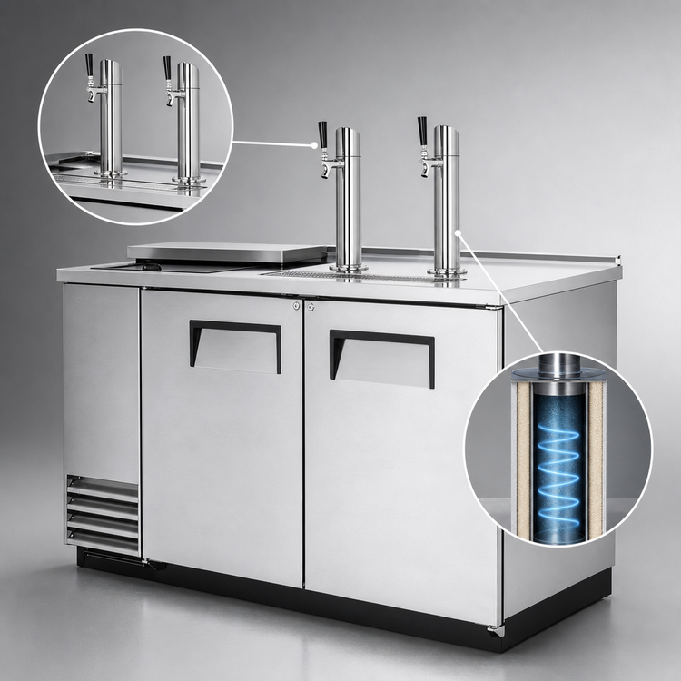 Product image #4 for True Club Top Draft Beer Cooler, 2 Half-Barrel Kegs, Stainless Steel, Dual Columns