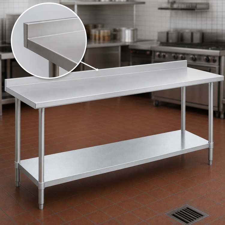 Product image #4 for Duke 144-Inch x 36-Inch Stainless Steel Work Table with 1-1/8-Inch Riser and Galvanized Undershelf