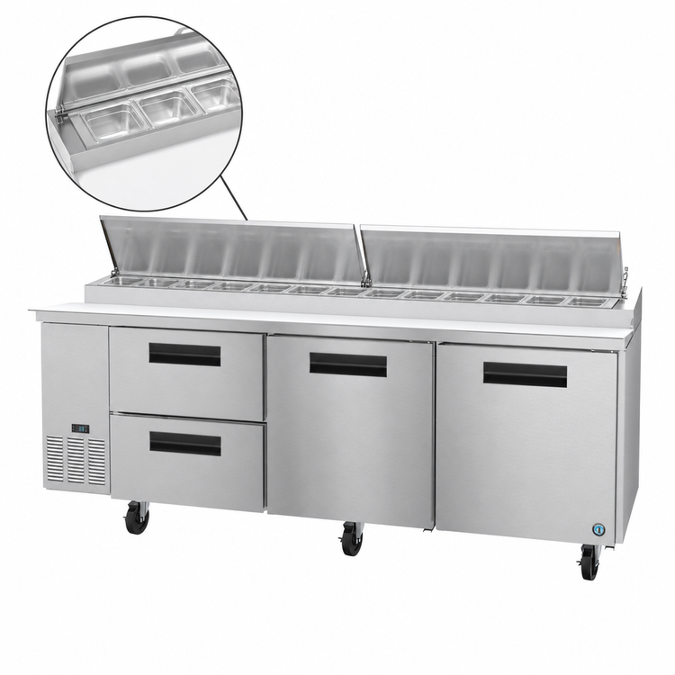 Product image #4 for Hoshizaki Steelheart 93-Inch Three-Section Pizza Prep Table with Doors and Drawers