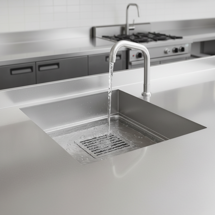 Product image #3 for Eagle Group ASWTFT-1848-SG Anti-Splash Cool Trough Water Tempering System with Grated Floor Drain, 48"W x 18"D