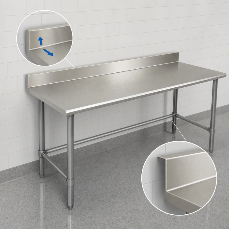 Product image #4 for Eagle Group Deluxe Series 84" x 30" 16-Gauge 300 Series Stainless Steel Work Table with 4-1/2" Backsplash and Galvanized Tubular Base