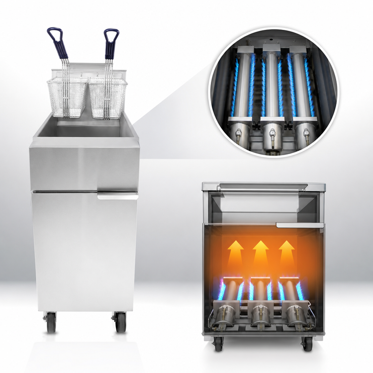 Product image #3 for Atosa Cook Rite 40 lb. Propane Floor Model Deep Fryer, 3-Burner Manual Control
