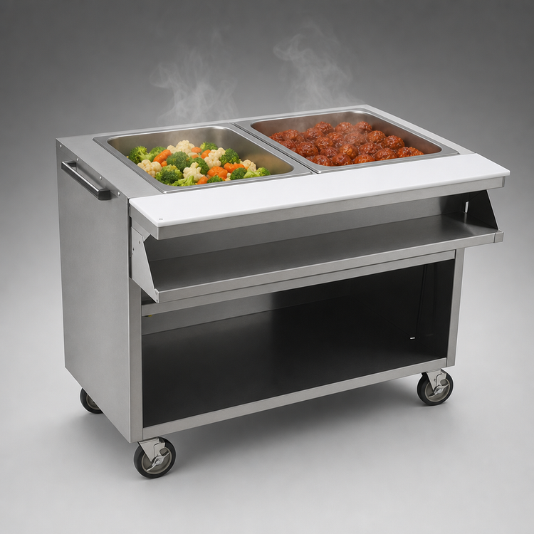 Product image #4 for Spec-Master Mobile Sealed Well Hot Food Table, Open Front Cabinet Base, (2) 12 x 20 Pans, 120V
